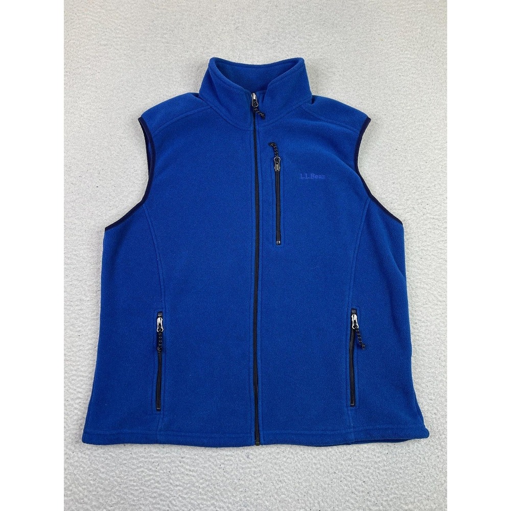 L.L. Bean Vest Mens Large Blue Fleece Full Zip Polartec Outdoor Pockets 284628